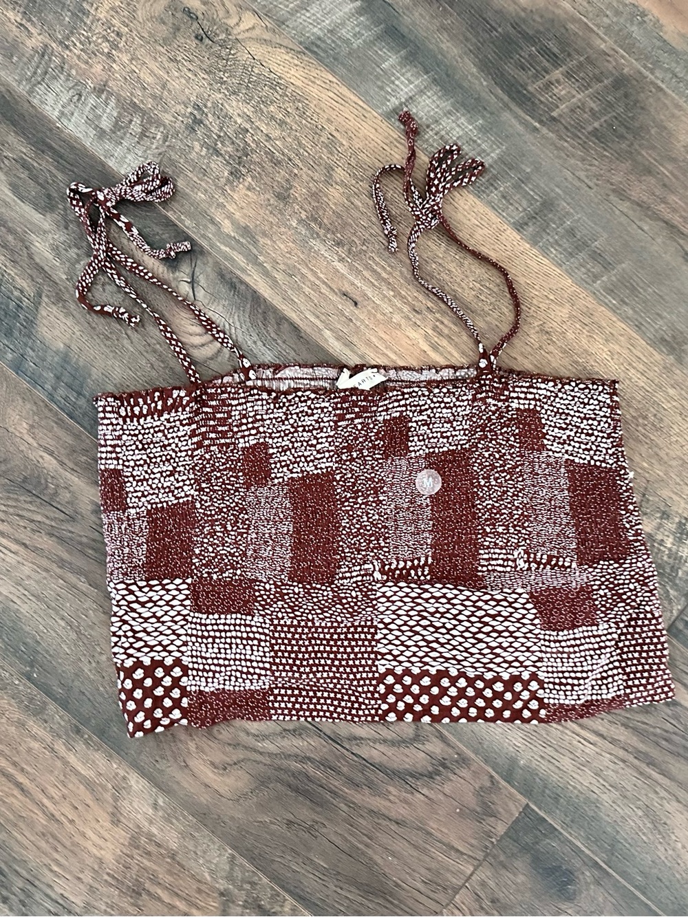 Pacsun Rust and Cream Smocked Patchwork Tube Top with Tie Straps